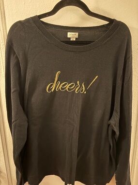 J.Crew Black Sweater with Gold "cheers!" Script - perfect for the holidays!